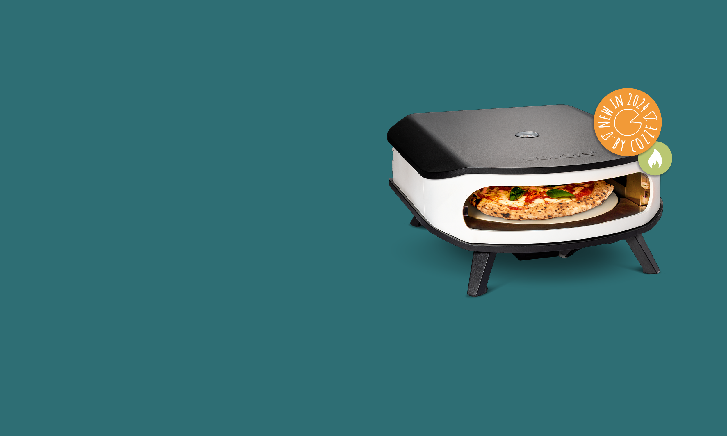 COZZE Forno per pizza a gas di Ezooza con termometro, fino a 400°, 34 x 34  cm, facilmente trasportabile con pietra refrattaria